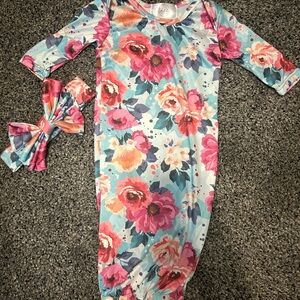 Floral Baby Gown with Headband